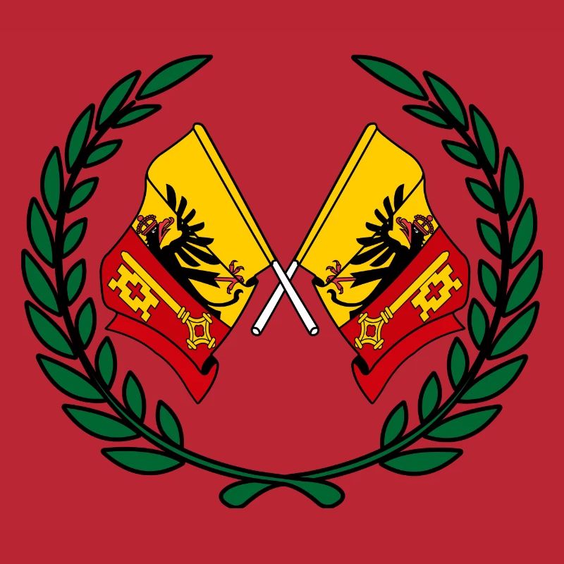 Flaggen Kanton oder Genf Schweiz Lorbeerkranz