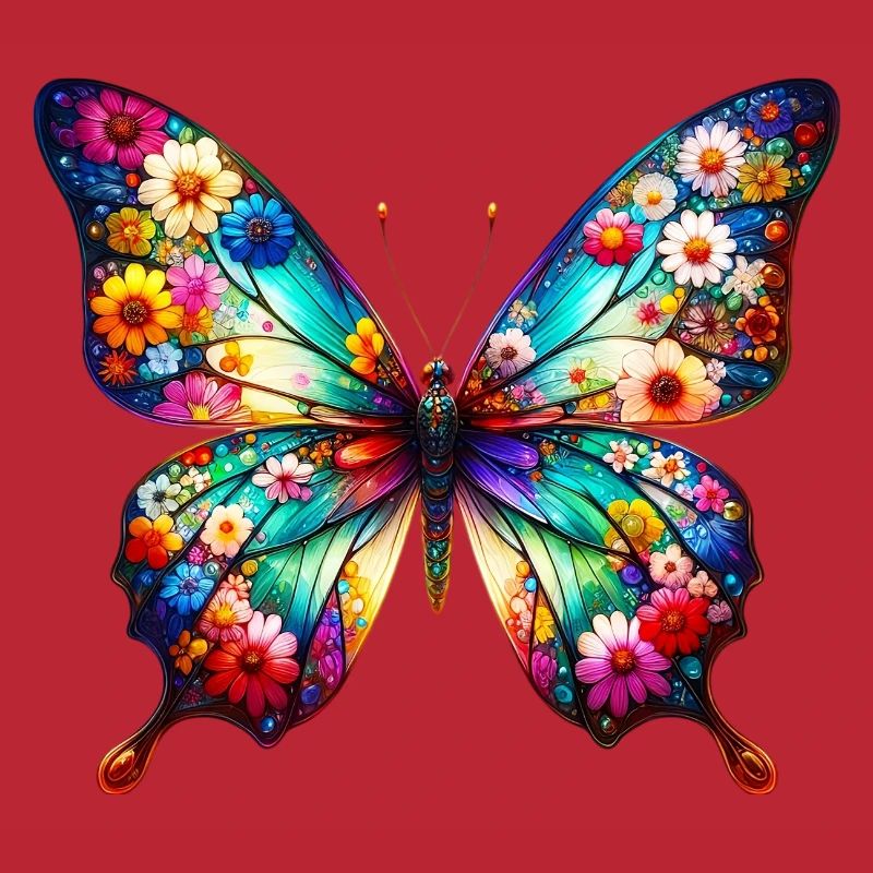 Papillon décoré de fleurs