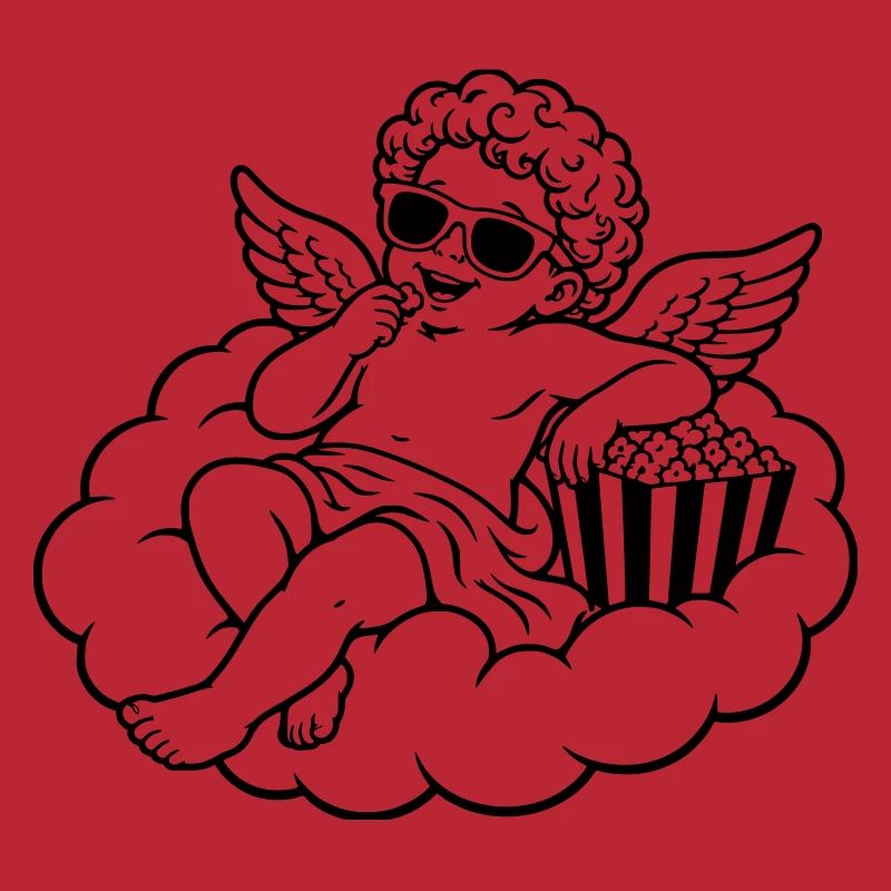 Un chérubin frissonne avec du pop-corn sur un nuage