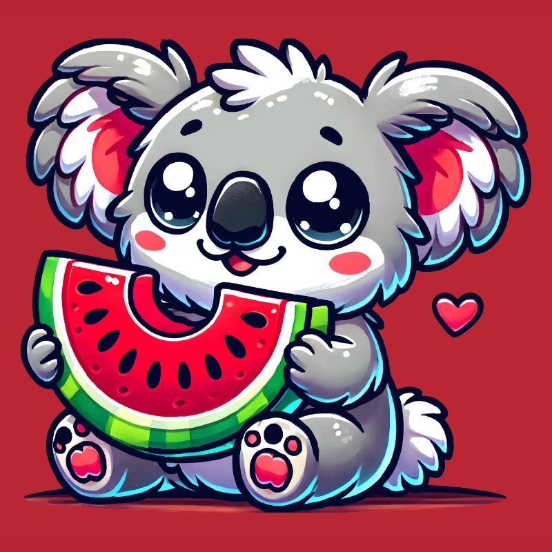 L’adorable koala déguste un morceau de pastèque