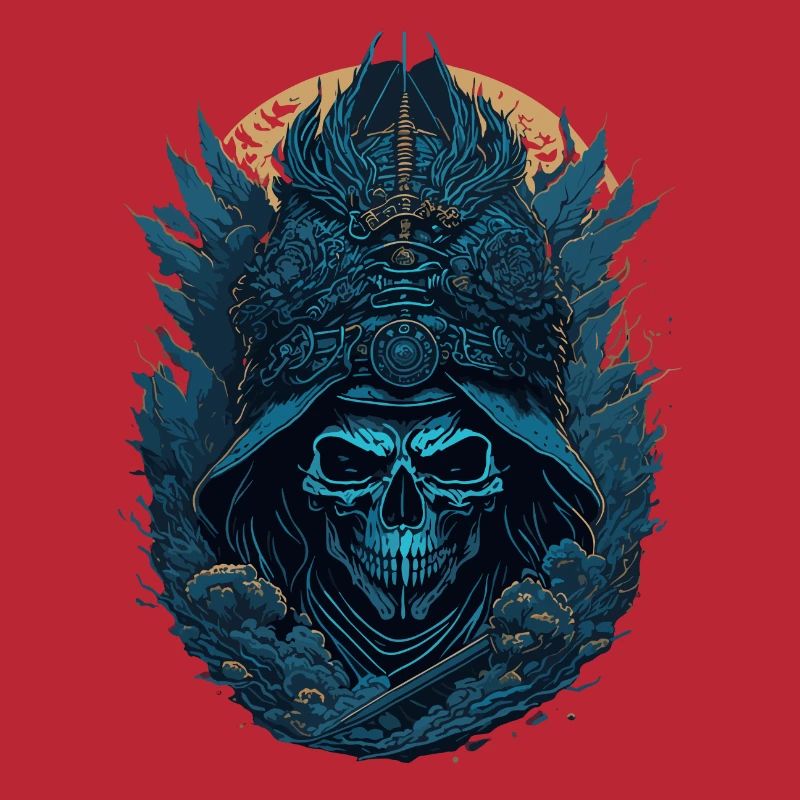 Blauer Samurai Skelett Schädel - Blauer Samurai Schädel