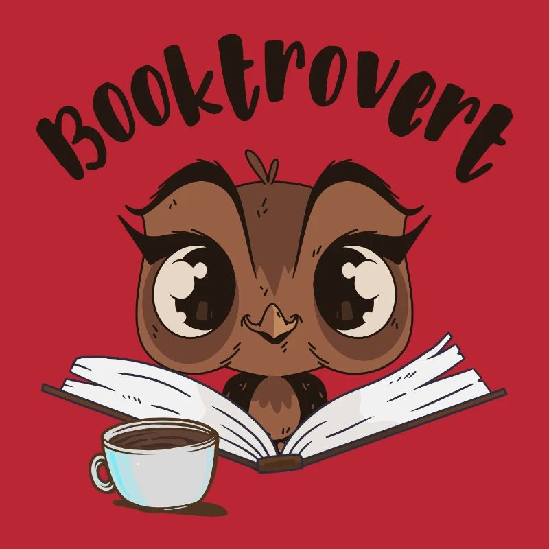 Booktrovert Eule mit Buch und Kaffee
