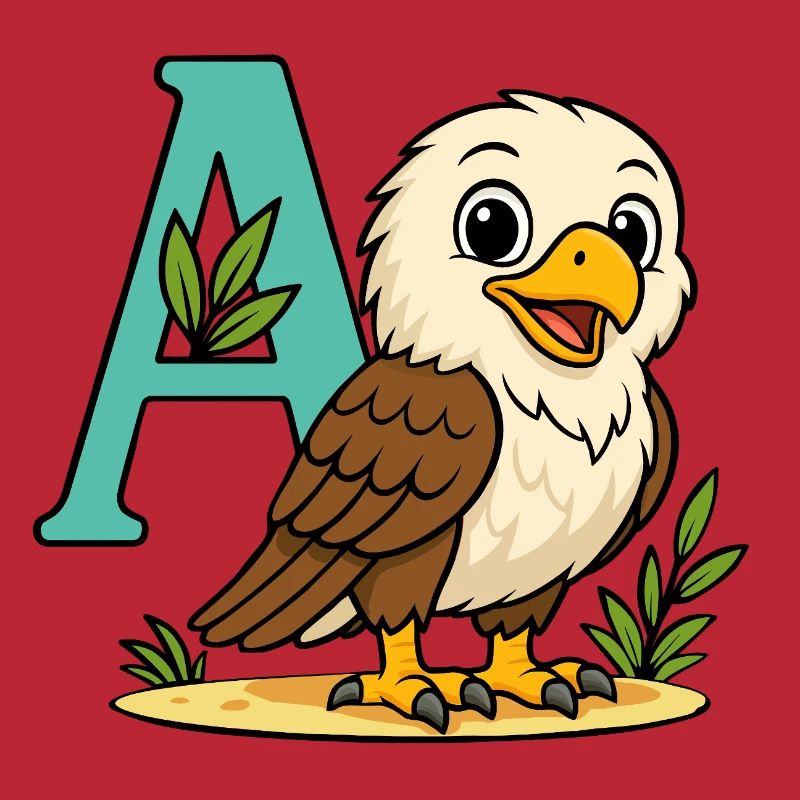 Aigle mignon avec initiale A et feuillage