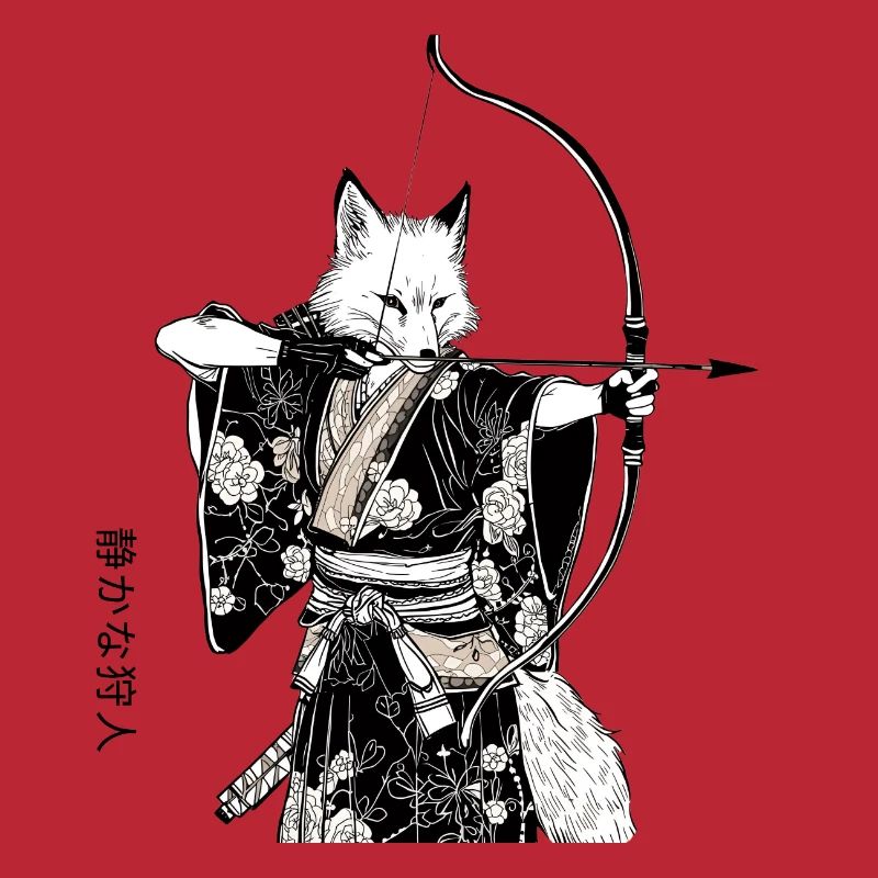 Samurai Fuchs mit Bogen – Ukiyo-e Japan Art
