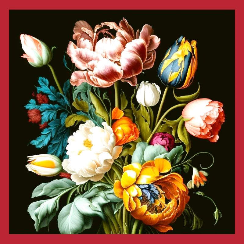 Textured floral composition on black