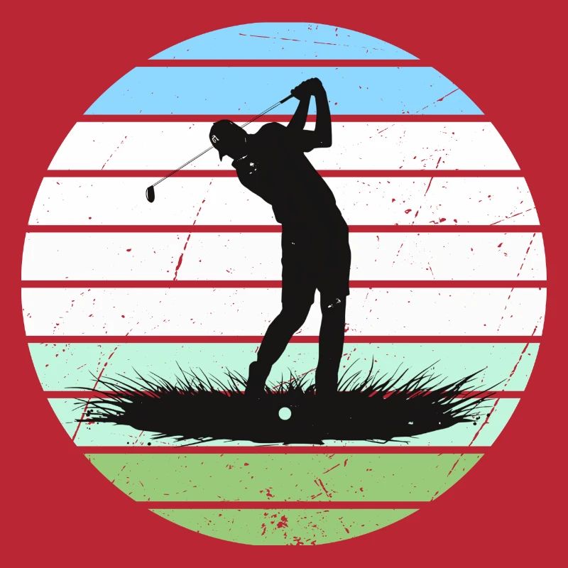 Golf silhouette in retro stripe circle