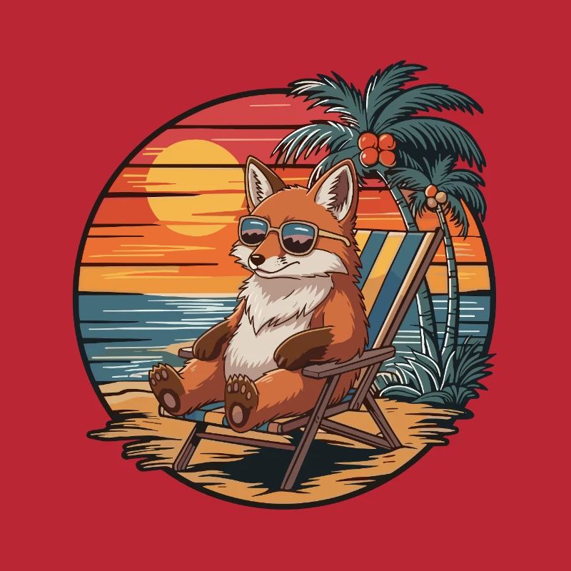 Funny Fox on Beach Summer Vacation Sunset