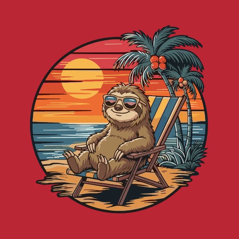 Funny Sloth on Beach Summer Vacation Sunset