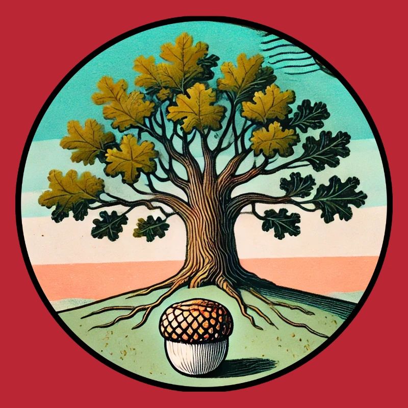 Retro-Baum des Lebens mit Eichel