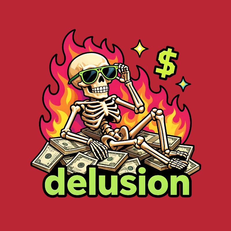 Flaming dollar skeleton delusion