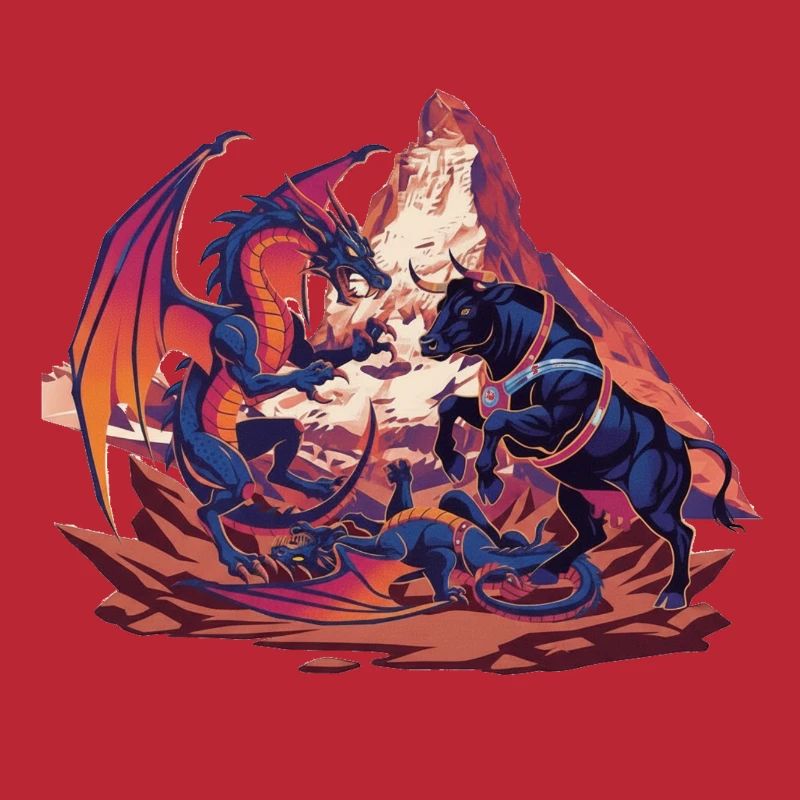 Dragon combat dans le rocher rouge dans l’Ering devant le Cervin