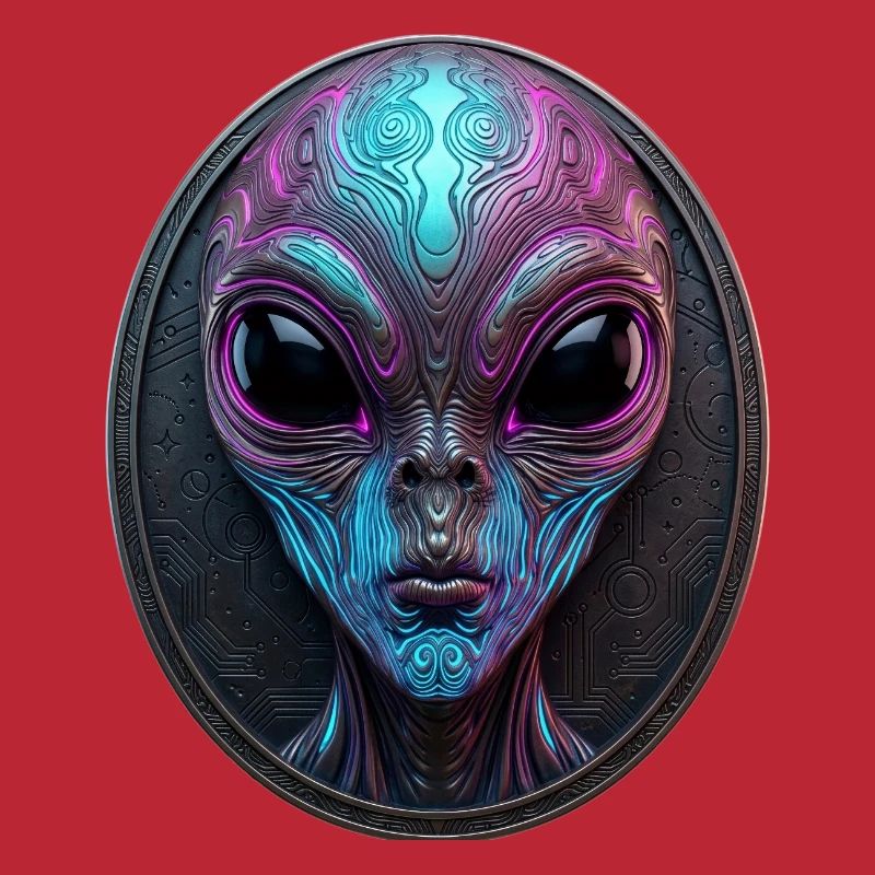Neon Alien Medallion Sci-Fi Art