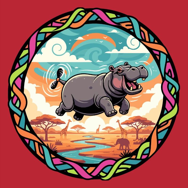 Witziger Hippo fliegendes Nilpferd bunt Savanne 