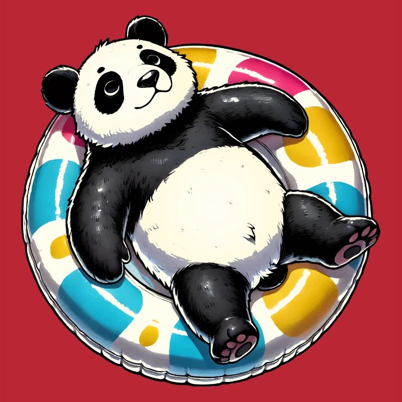 A relaxed panda on a swimming ring