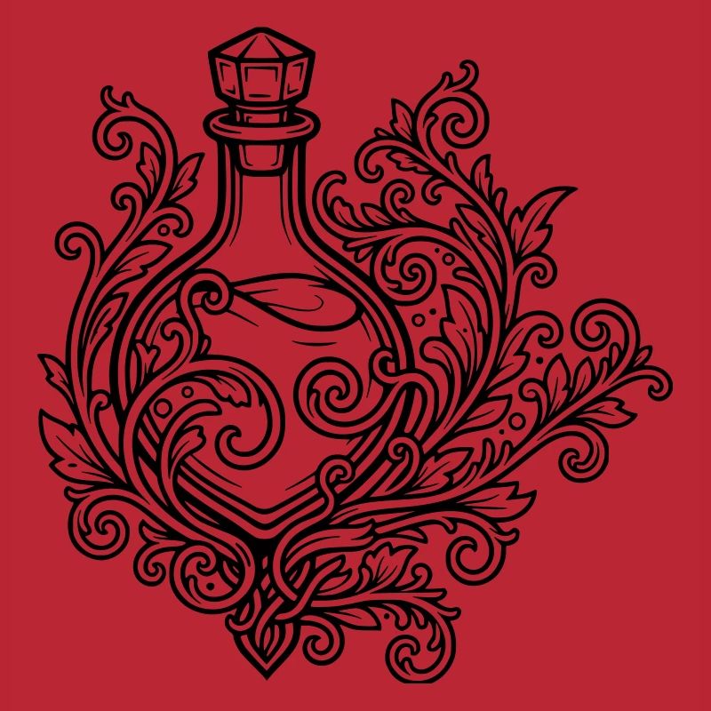 Fiole d'elixir et fleurs