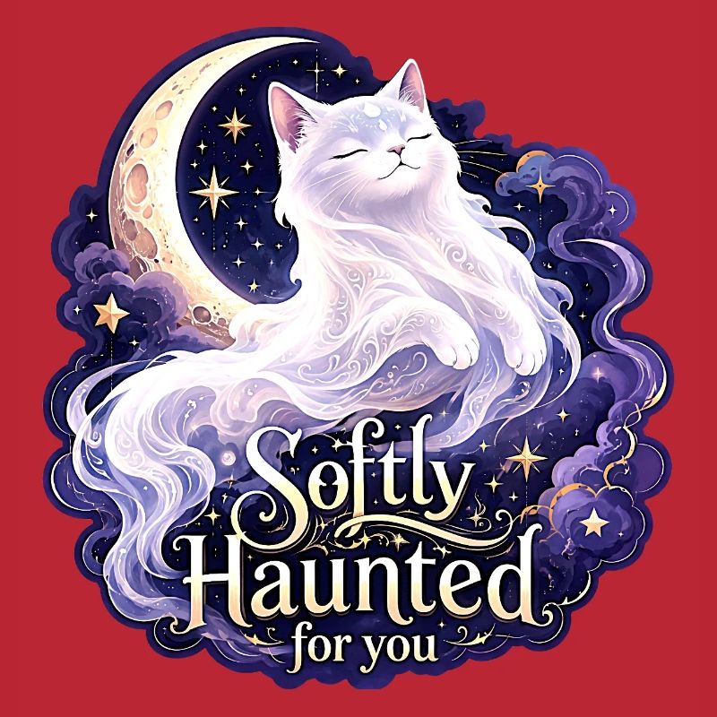 Softly Haunted White Moon Cat Gothic Celestial