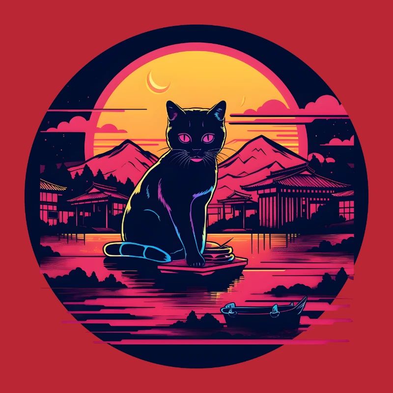 Synthwave japan Chat dans la nuit