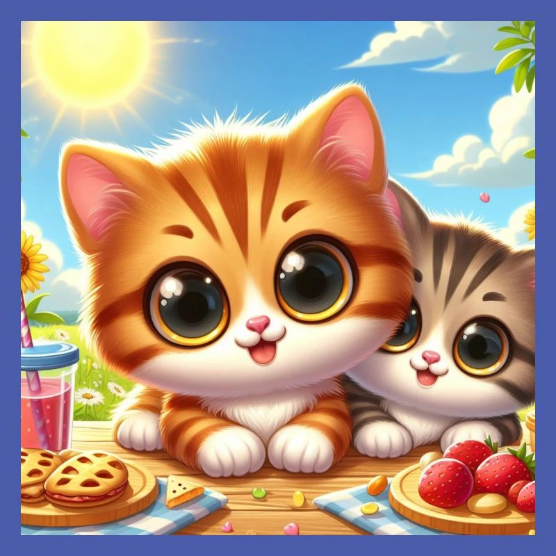 2 chatons d’été mignons à table en mangeant
