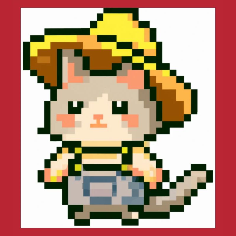 Chat avec chapeau de fermier, fermier, salopettes, pixelart