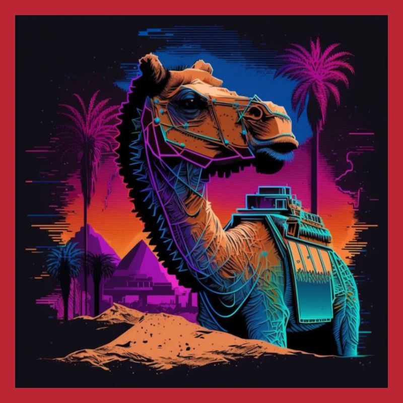 Kamel mit Neonfarben, Synthwave / 80er Jahre