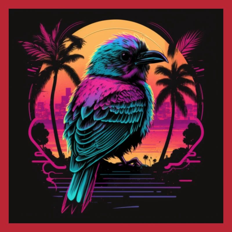 Oiseau aux couleurs néon, synthwave / 80s