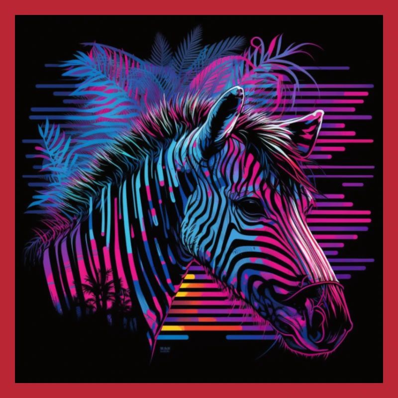 Zebra with neon colors, synthwave / 80s