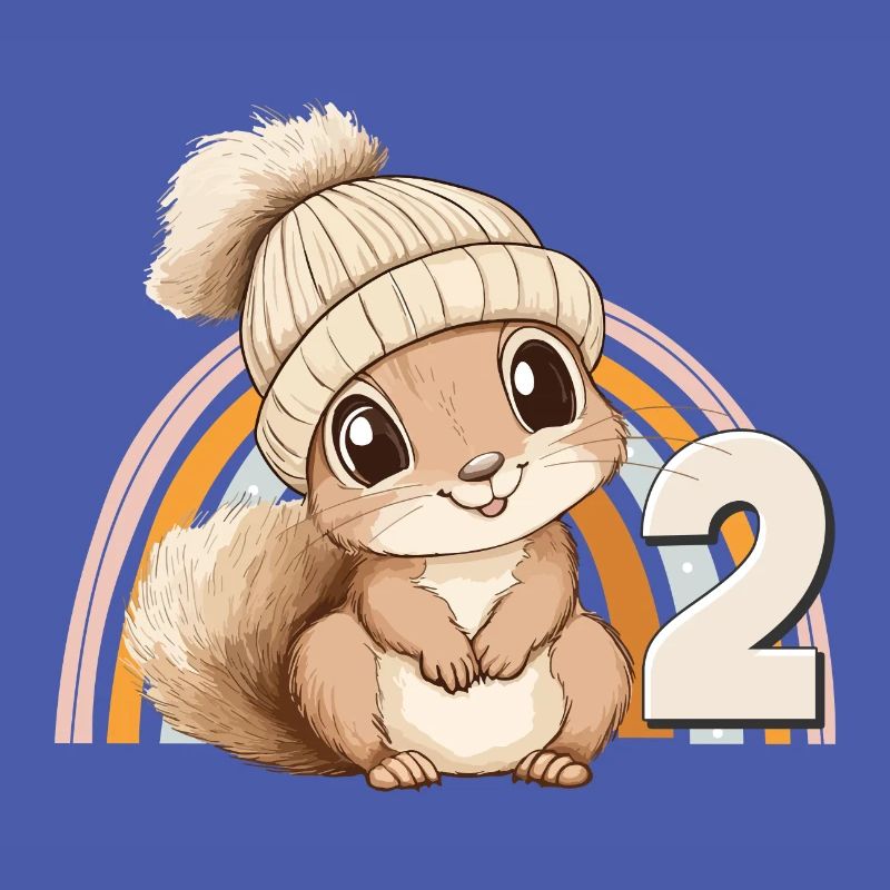 2. Geburtstag Eichhörnchen Regenbogen Süß Niedlich