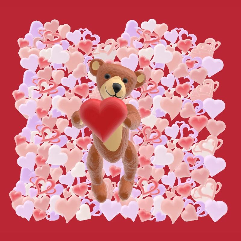 Peluche de la Saint-Valentin avec une mer de cœurs - 3D