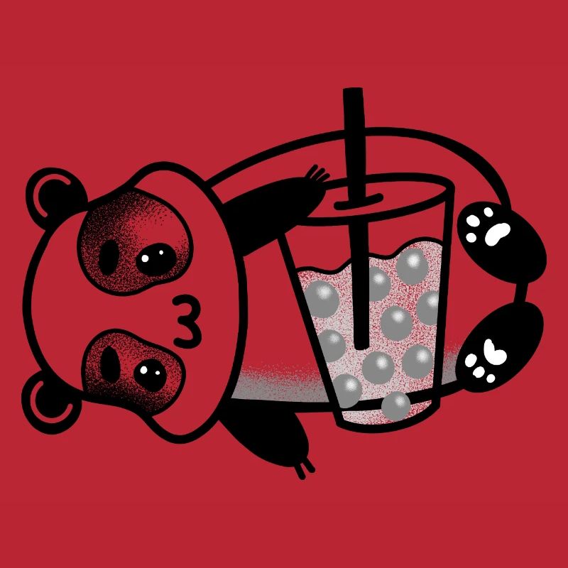 Panda laying down with a Bubble Tea