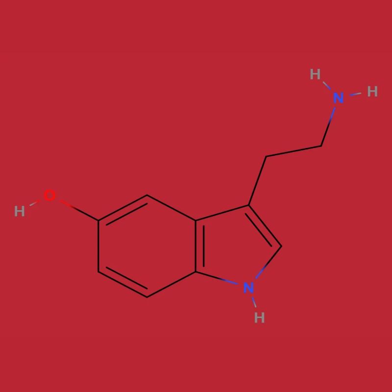 Molécule de sérotonine - Formule structurale colorée