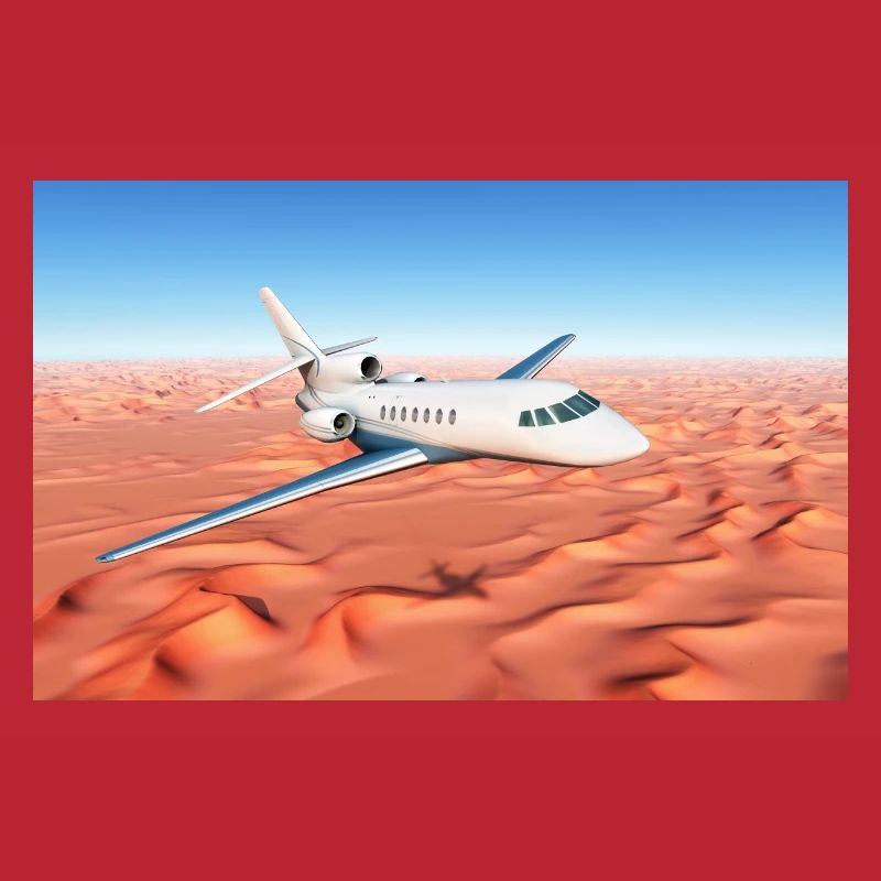 A passenger plane over a sandy desert