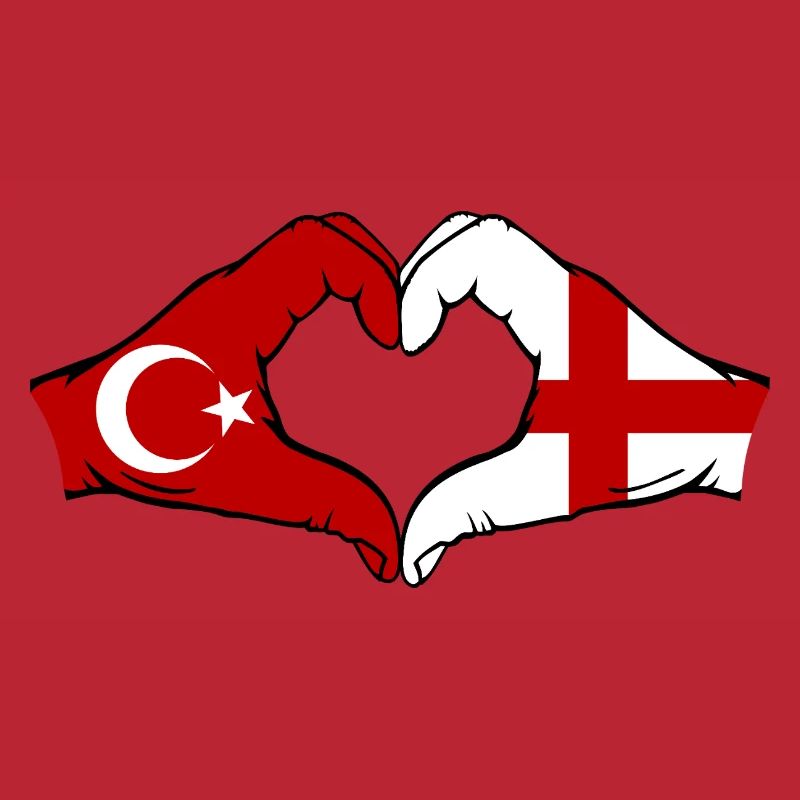 Turquie Angleterre Drapeau Mains Coeur Forme