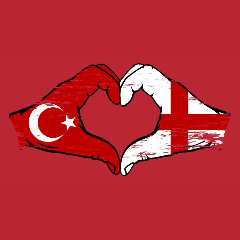 Turquie Angleterre Drapeau Mains Coeur Forme Utilisé