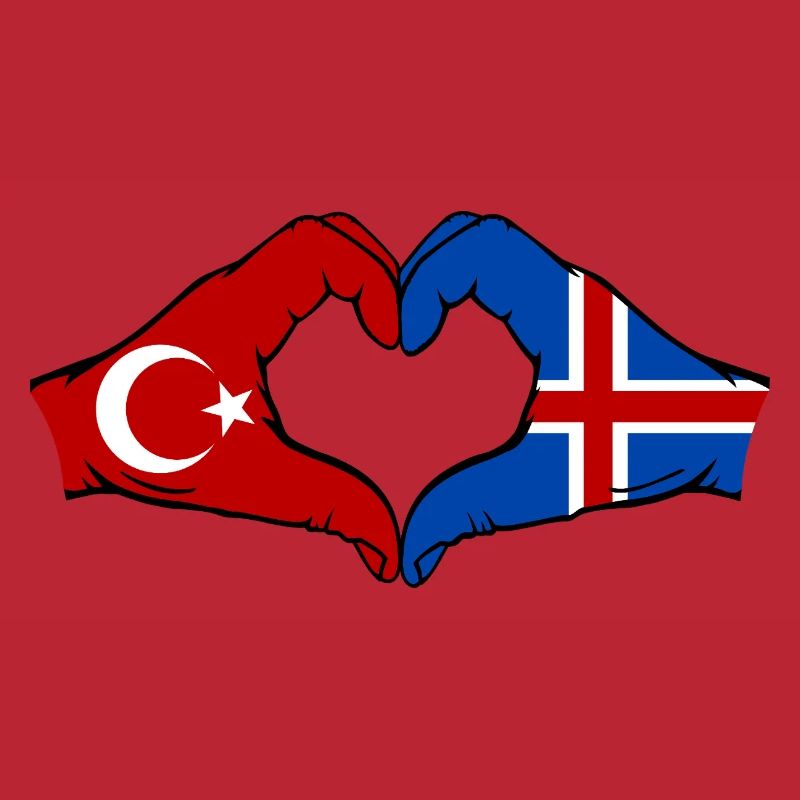 Turquie Islande Drapeau Mains Coeur Forme