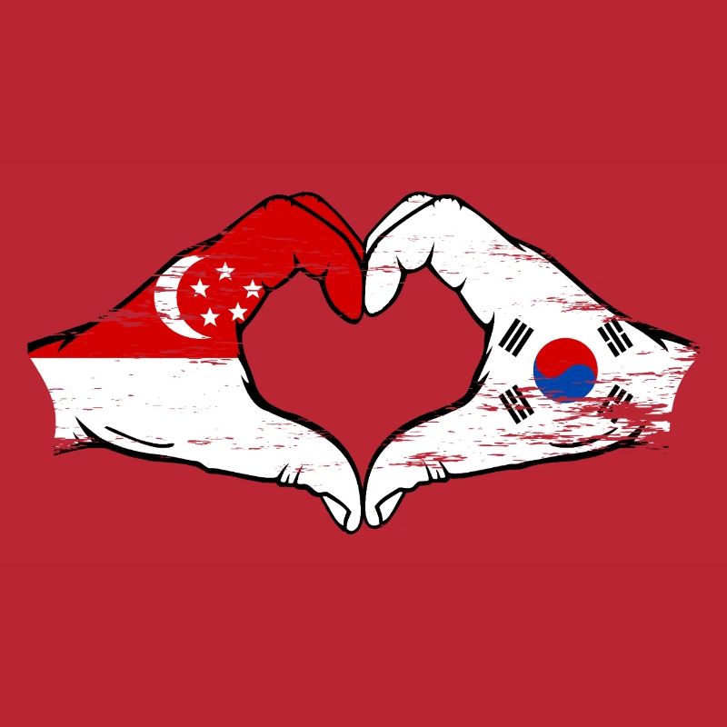 Singapour Drapeau de la Corée du Sud mains forme de coeur utilisé