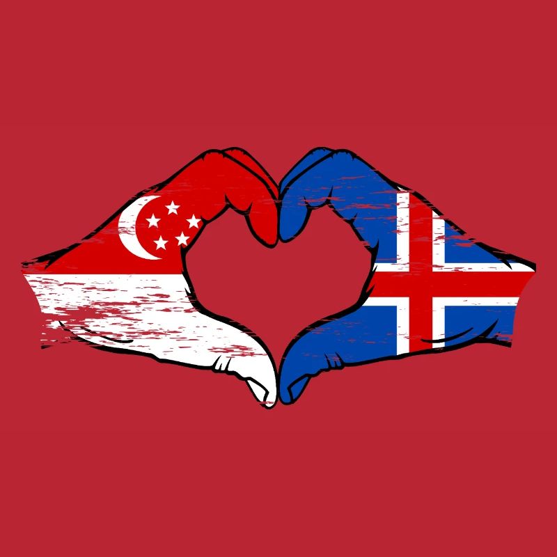 Singapour Drapeau de l’Islande mains forme de coeur utilisé