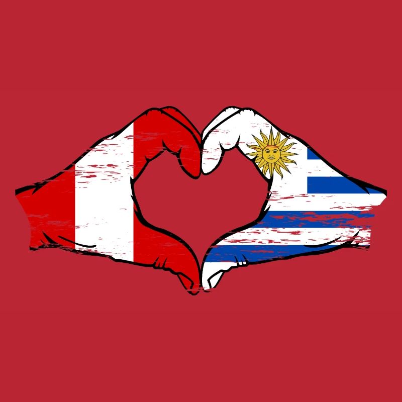 Pérou Uruguay Drapeau Mains Coeur Forme Utilisé