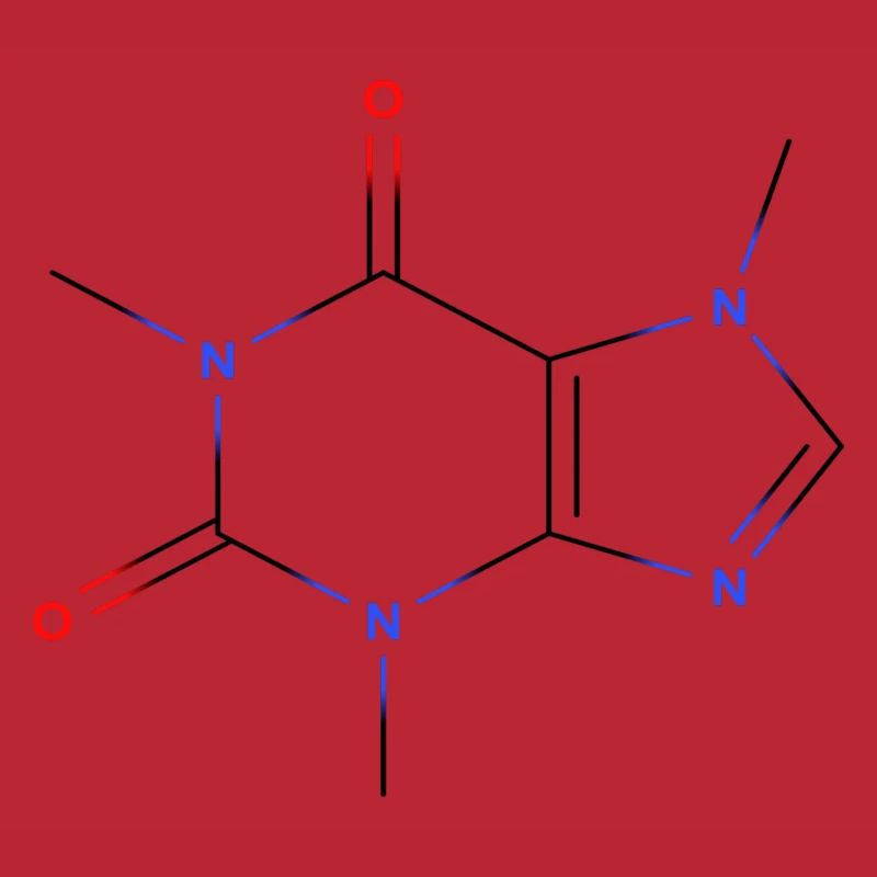 Molécule de caféine - Formule structurale colorée