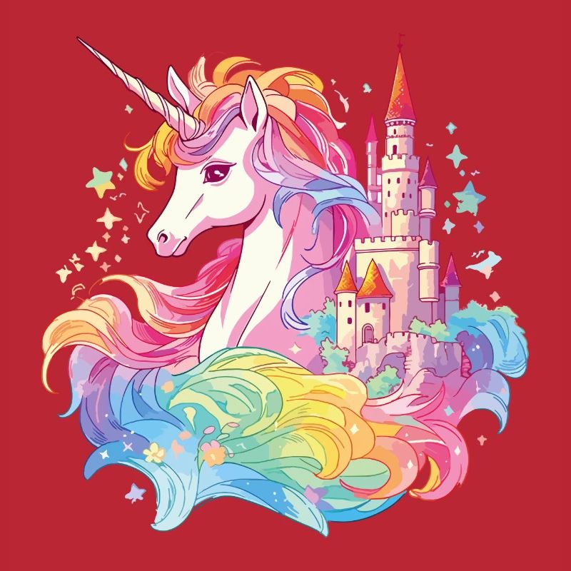 Unicorn, Rainbow, Castle, Multicolorful, Magic, Fantasy