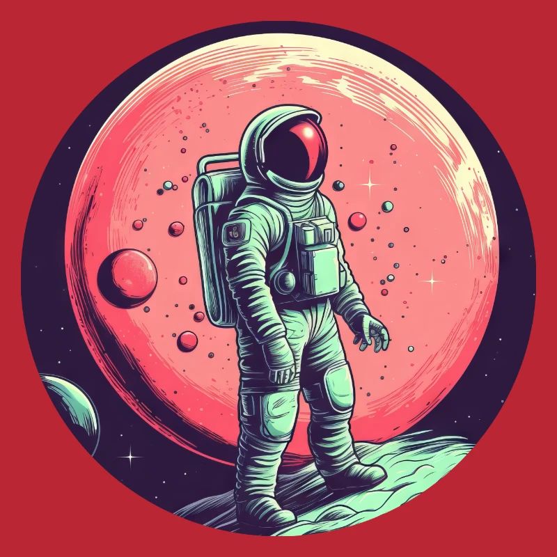 Astronaute et Lune rouge - Exploration spatiale