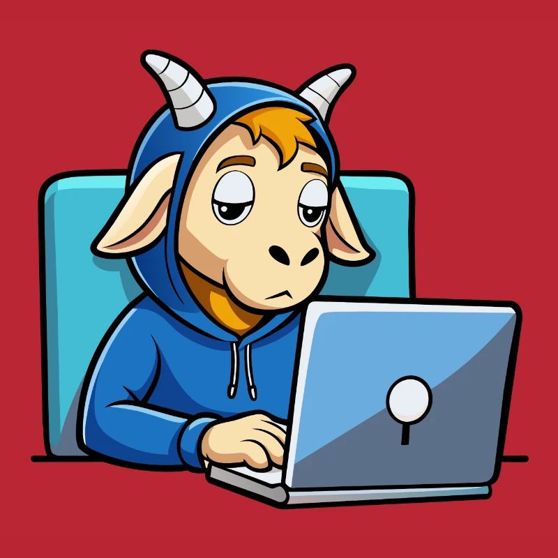 Une mignonne chèvre hacker dort dans un sweat à capuche devant le PC