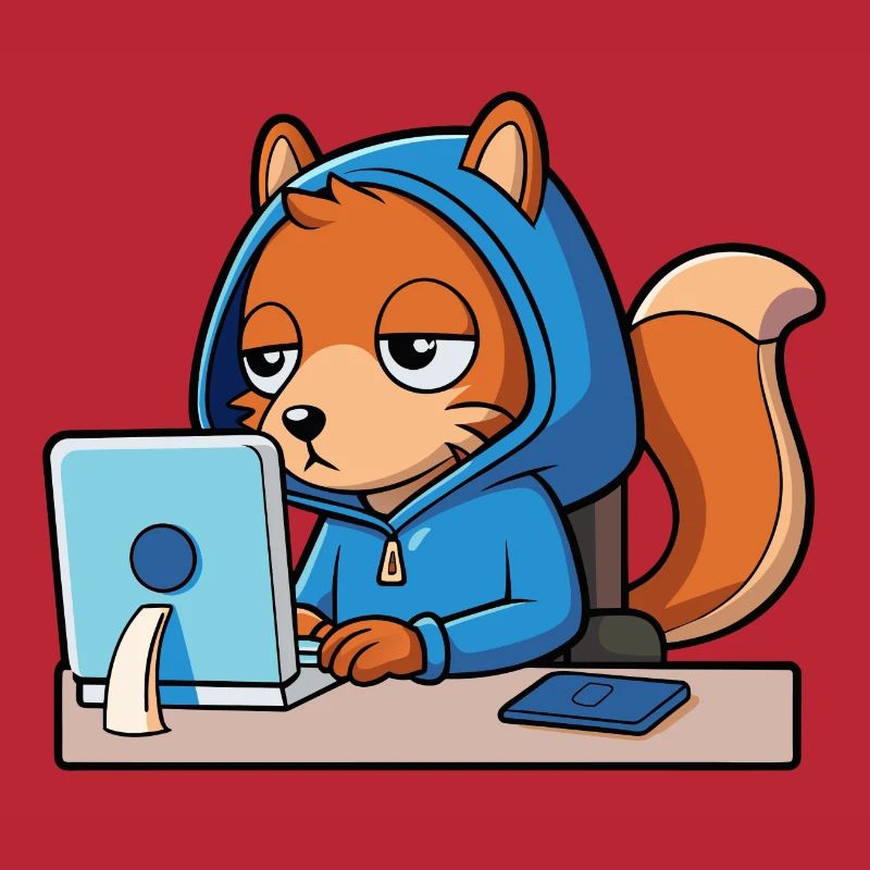 Mignon hacker écureuil dans un sweat à capuche devant le PC