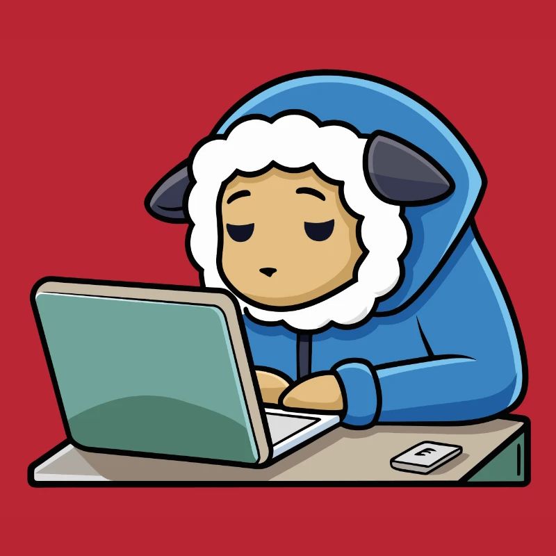 Un mignon mouton hacker dort dans un sweat à capuche devant le PC