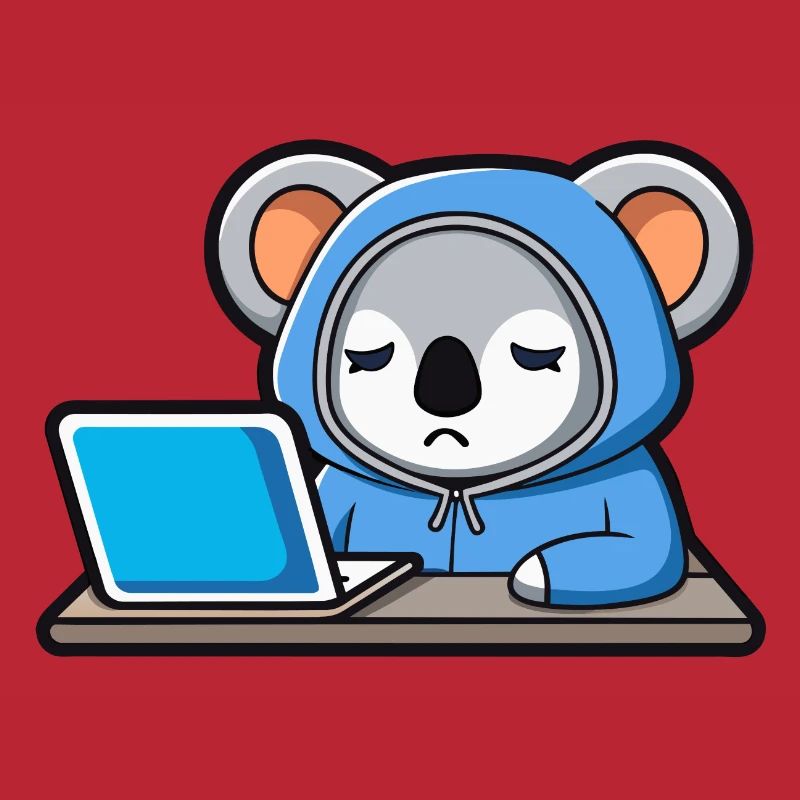Un mignon koala hacker dort dans un sweat à capuche devant le PC