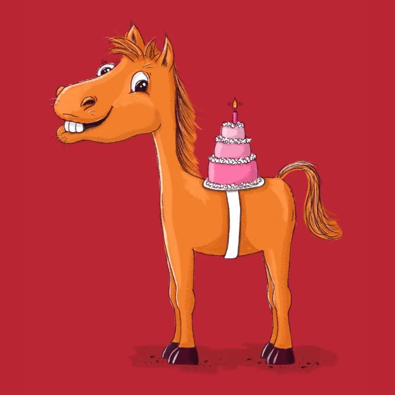 Pferd oder Pony mit Geburtstagstorte