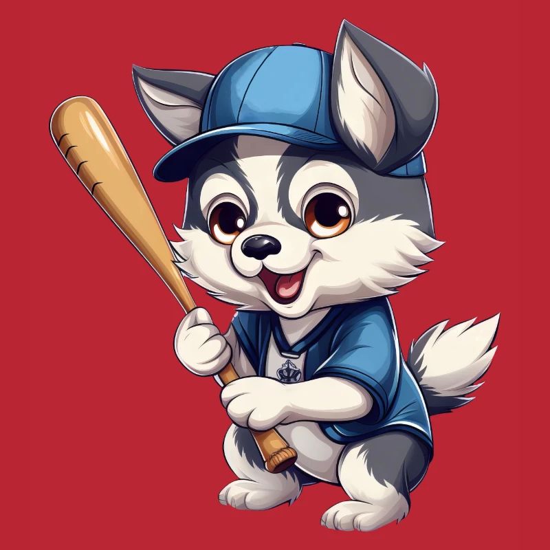 Husky joue au baseball, à la conception sportive de chiens