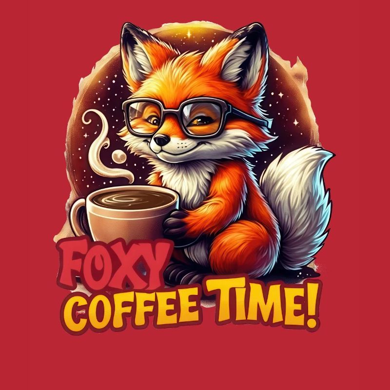 Funny Fox Animal Foxy Coffee time Fox with Coffee