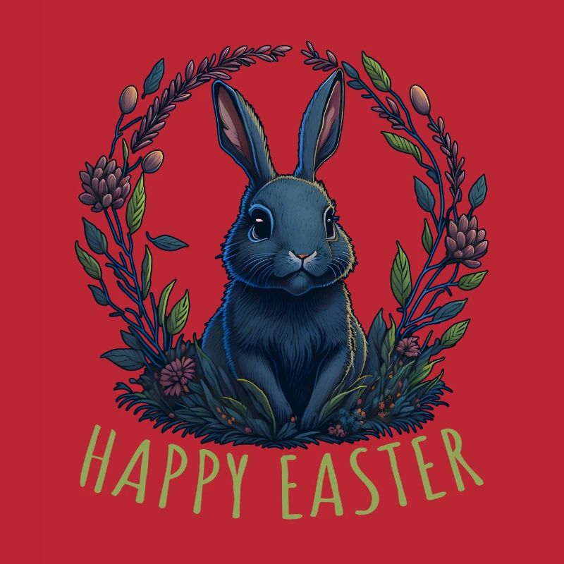 Rabbit with Easter eggs & spring flowers Easter