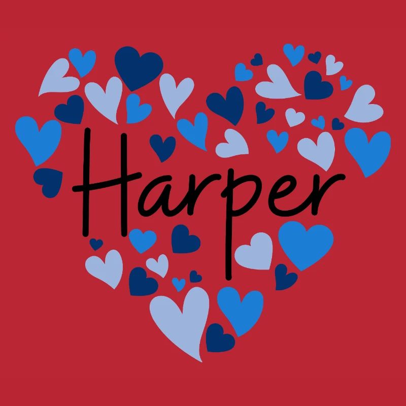 Conception du nom Harper avec des cœurs bleus en forme de cœur