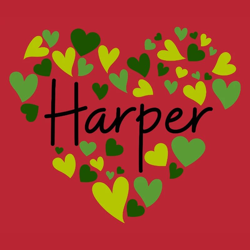 Conception du nom Harper avec des cœurs verts en forme de cœur